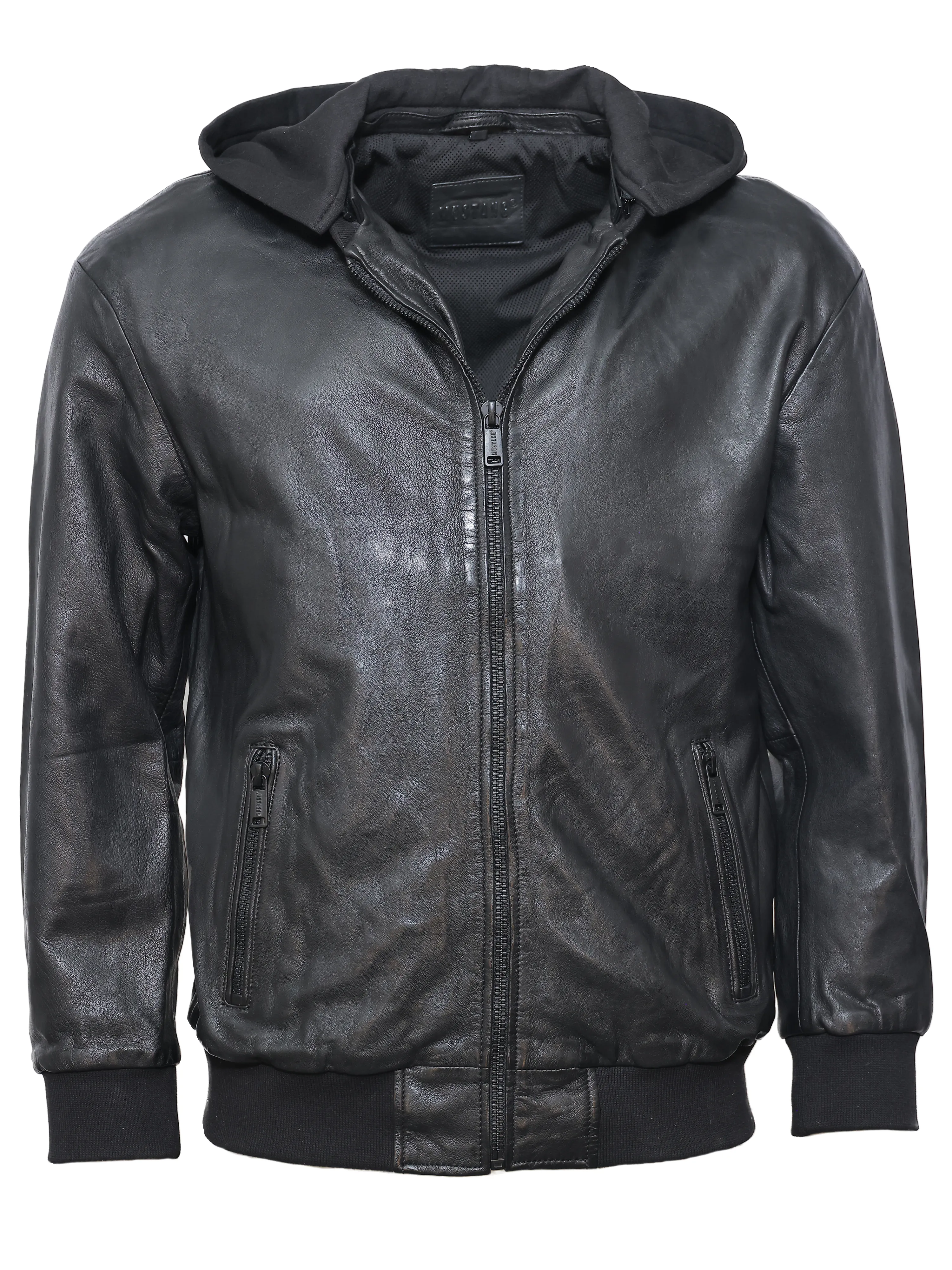 Куртка кожаная men´s oversized blouson with embossing & det. hood Чёрный