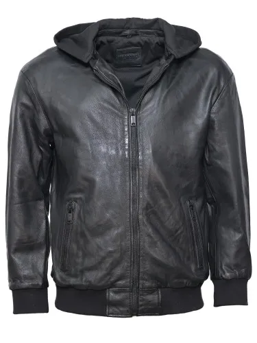 Куртка кожаная men´s oversized blouson with embossing & det. hood