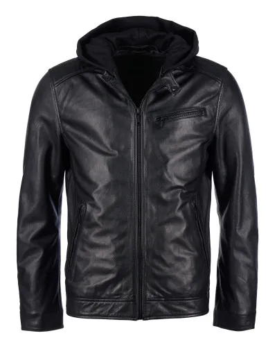 Куртка кожаная biker jacket with det. hood Чёрный