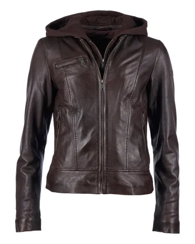 Куртка кожаная biker jacket with det. inlay & hood Коричневый
