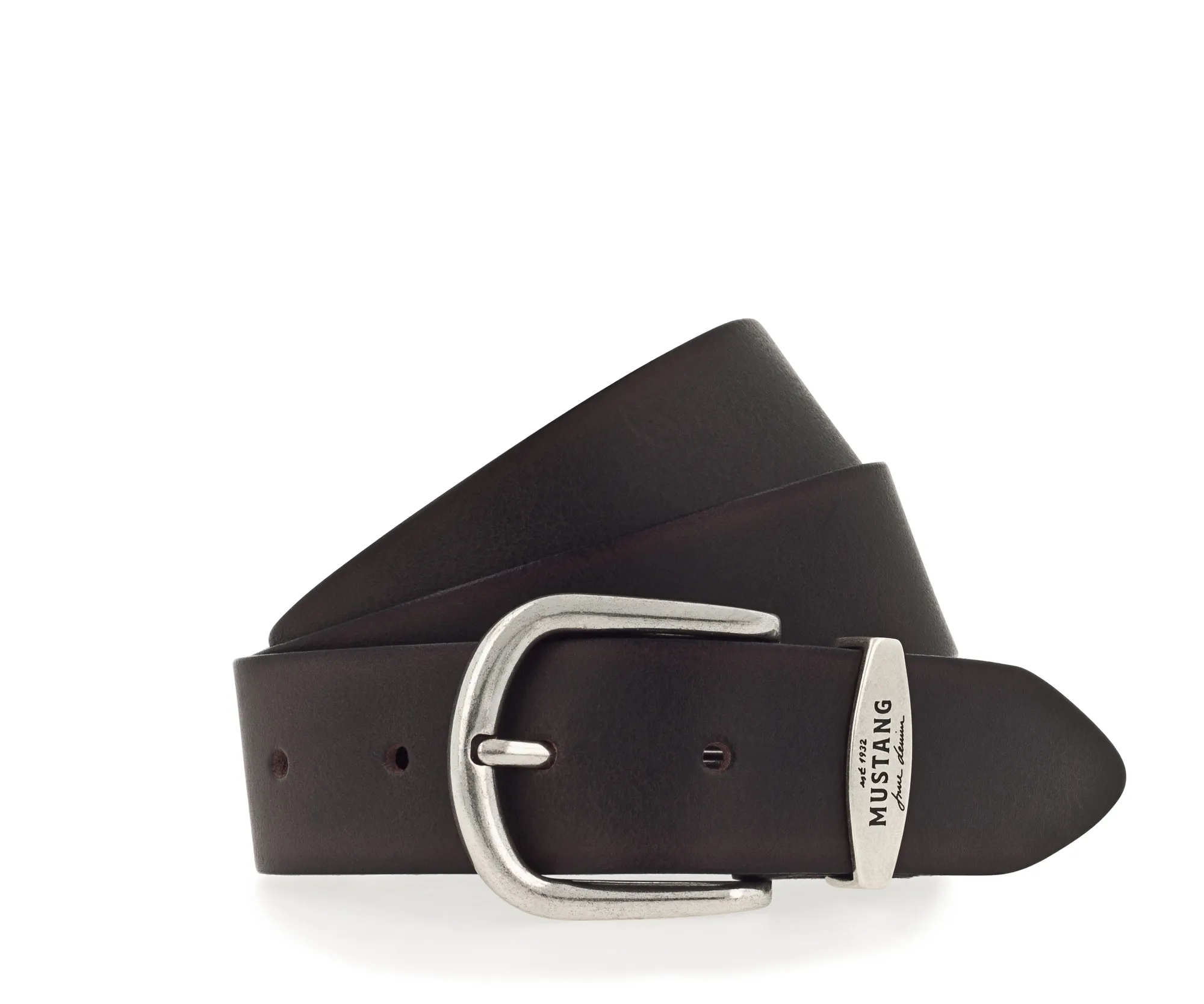 Ремень Leather belt in 35 mm with metal loop and buckle in polished silver Темно-коричневый
