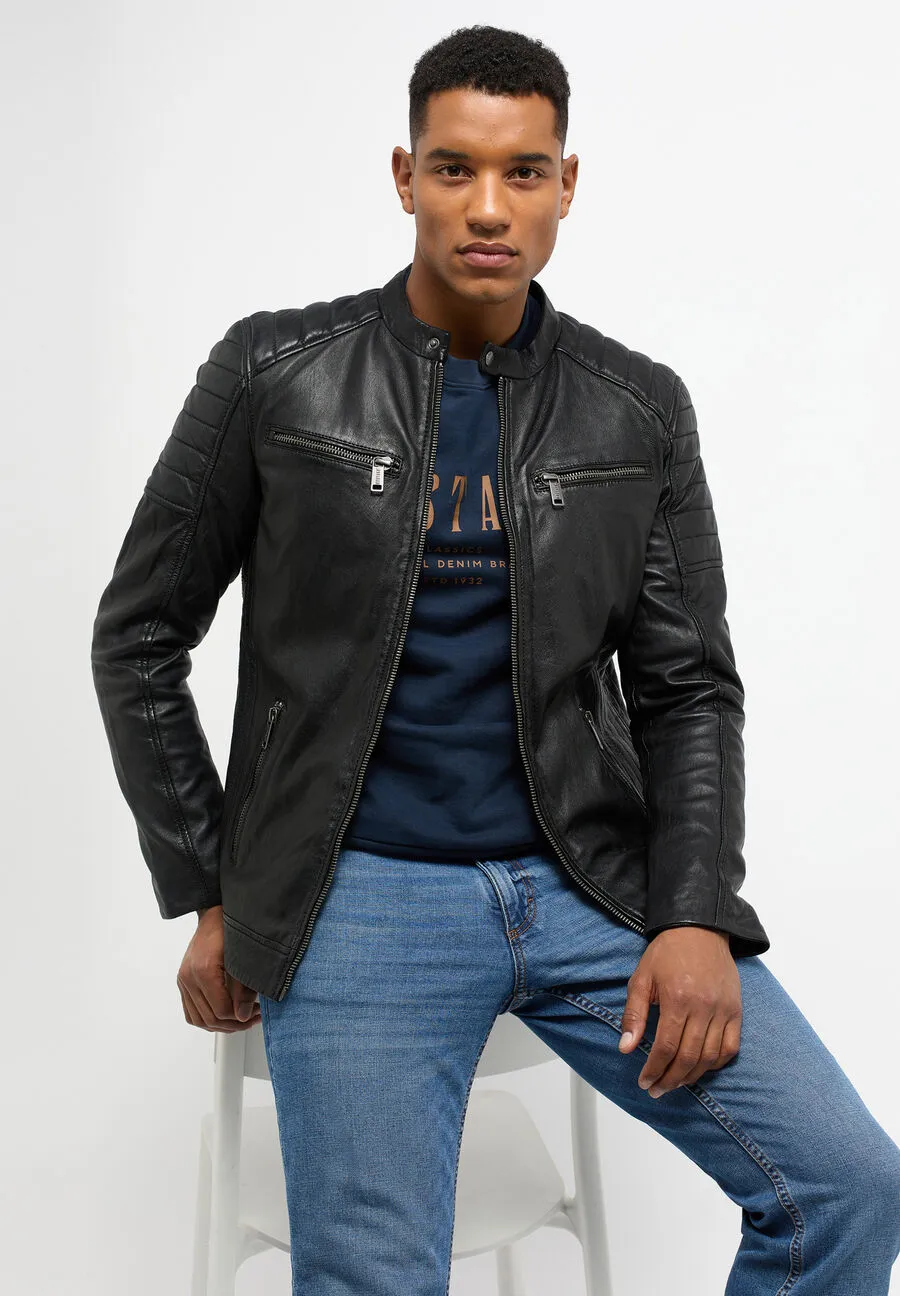 Куртка кожаная men's straight biker jacket Чёрный