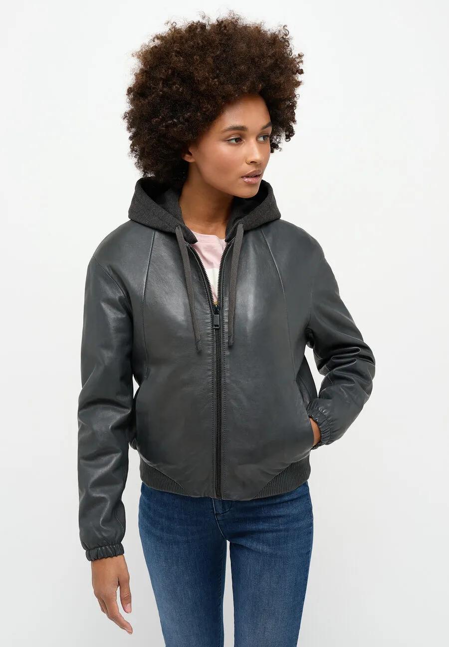 Куртка кожаная women's oversized blouson with det. jersey hood серый