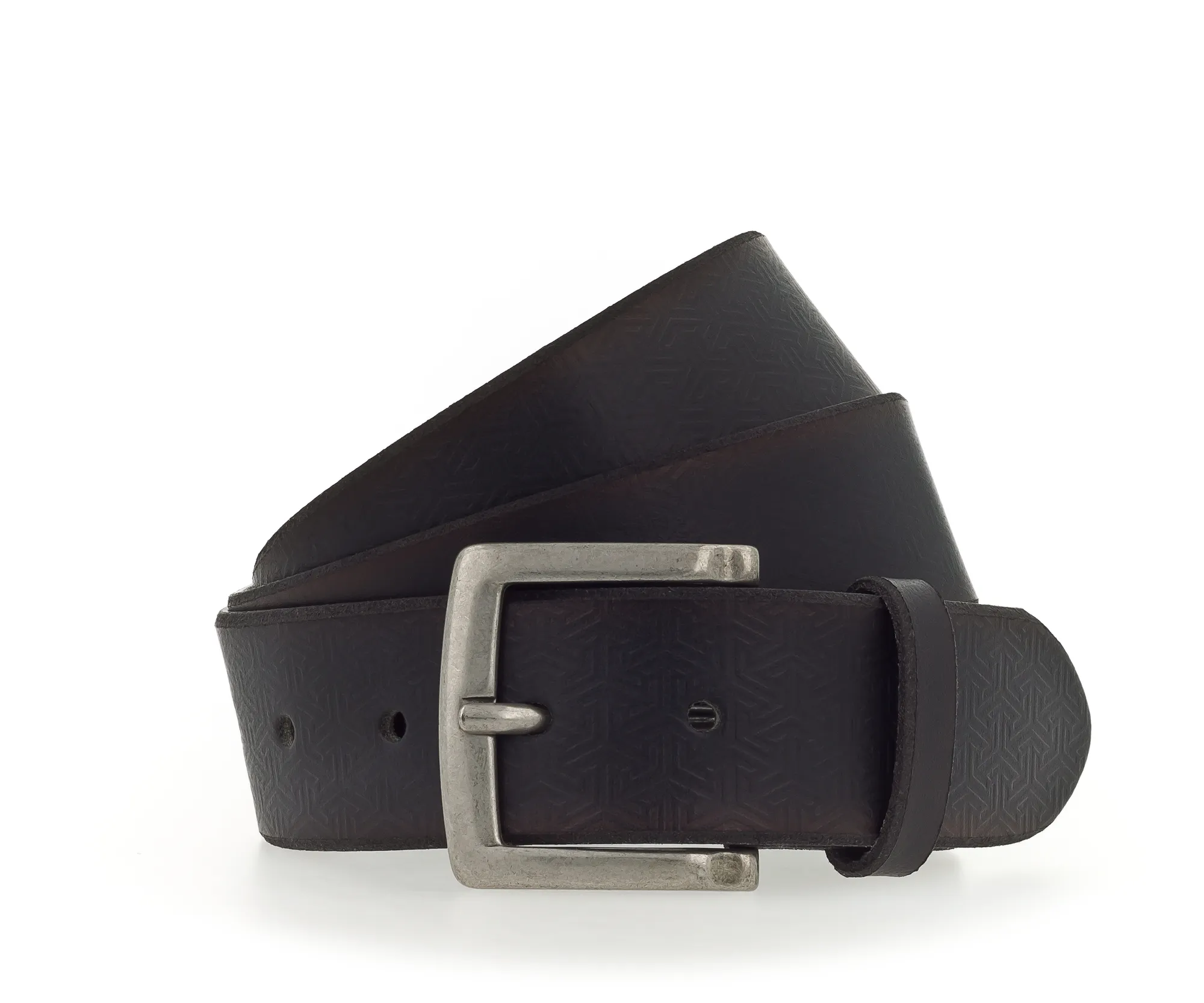 Ремень Leather belt in 40 mm with embossing and buckle in silver antique Чёрный