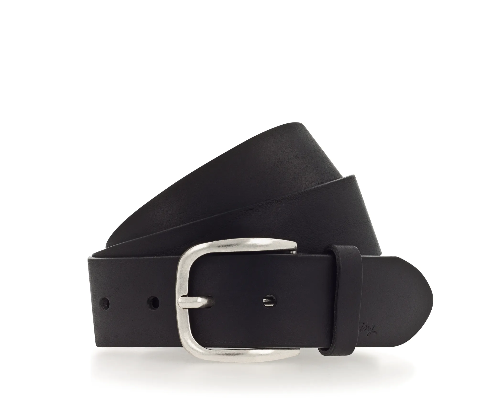 Ремень Leather belt in 40 mm with buckle in polished silver Чёрный