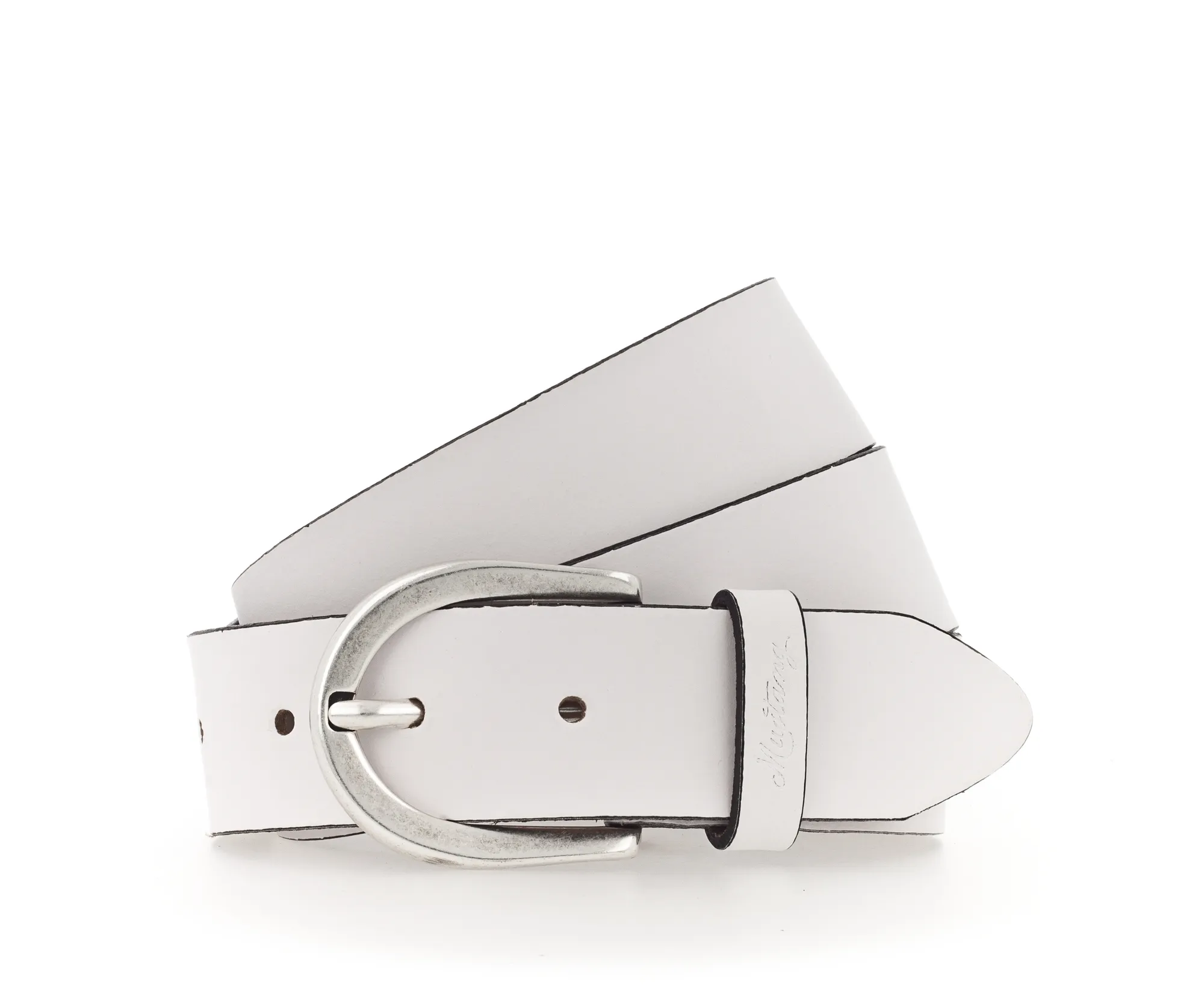 Ремень Leather belt in 35 mm with buckle in polished silver(Leather in a light pull-up белый