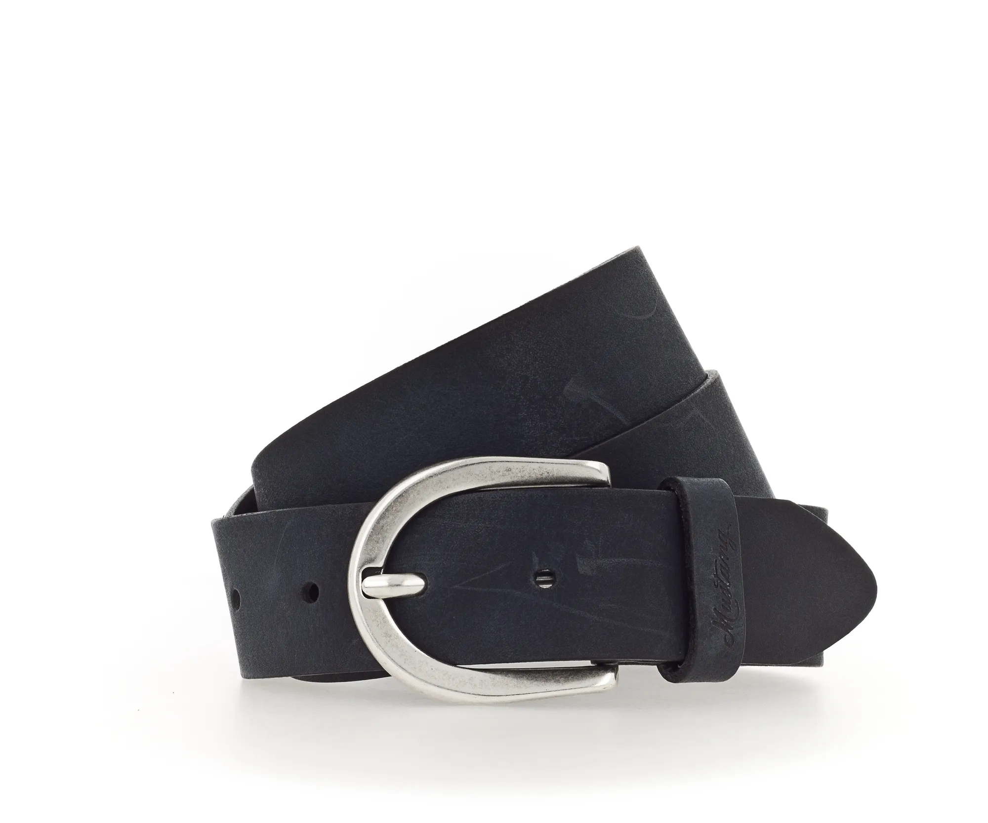 Ремень Leather belt in 35 mm with buckle in polished silver(Leather in a light pull-up look with vintage ch синий