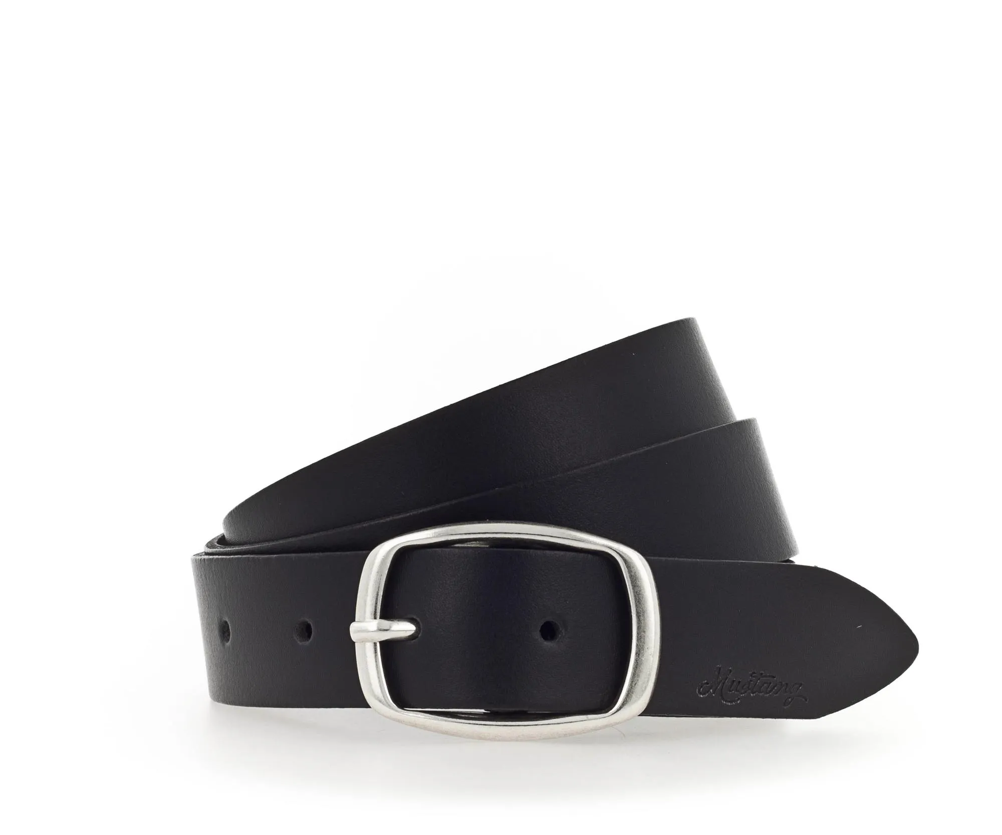 Ремень Leather belt in 30 mm with buckle in silver antique Чёрный