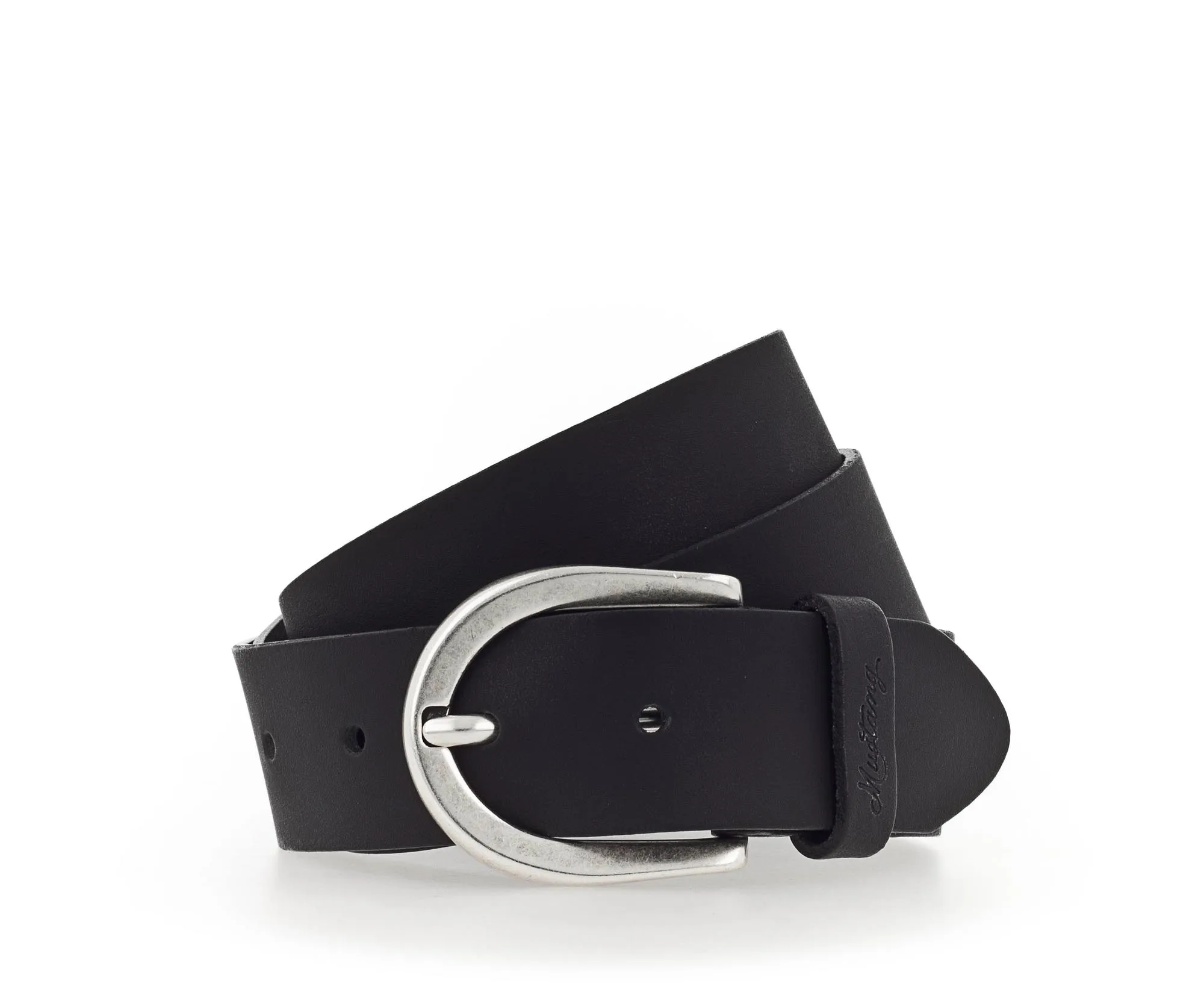 Ремень Leather belt in 35 mm with buckle in polished silver(Leather in a light pull-up look with vintage ch Чёрный