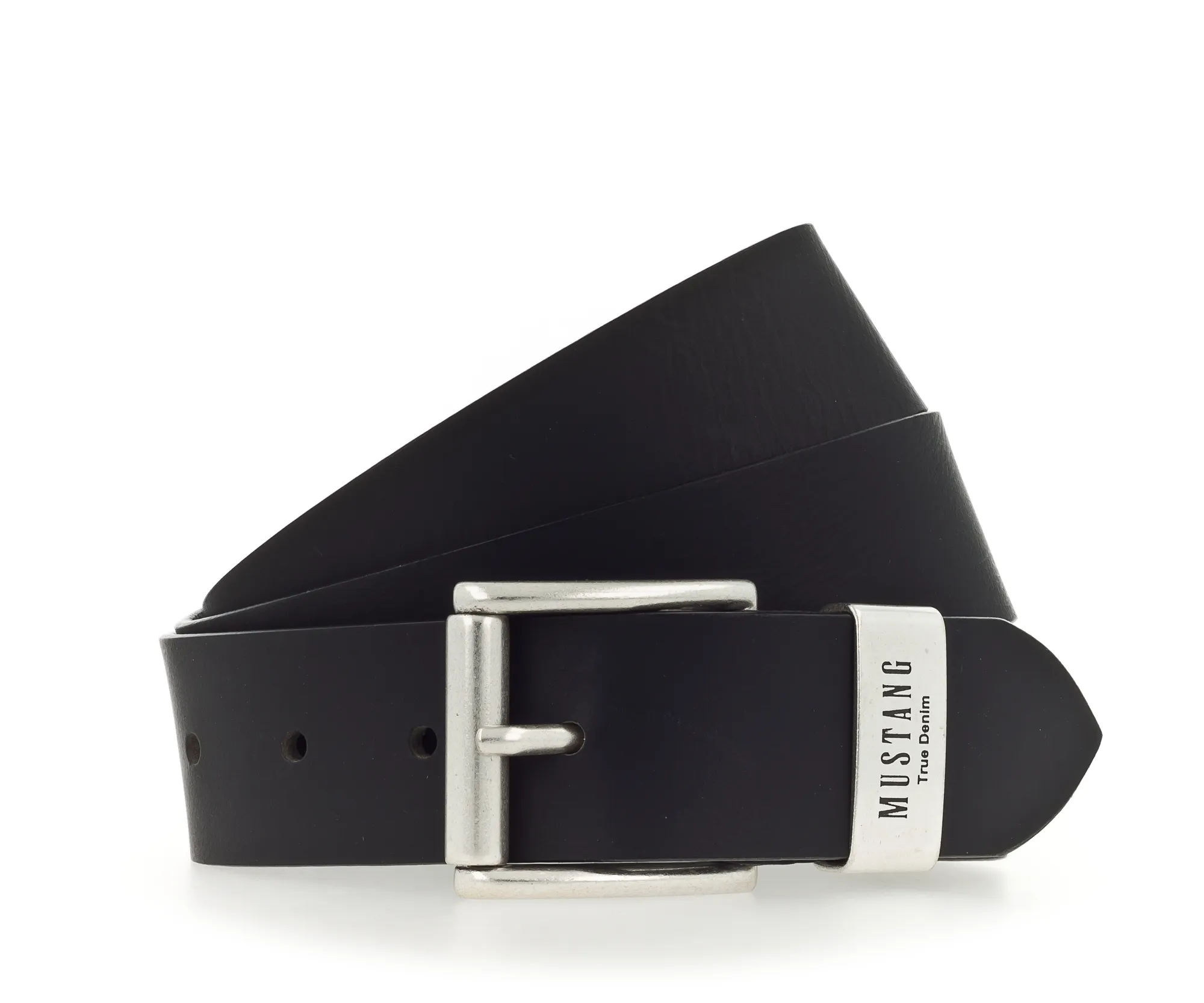 Ремень Leather belt in 40 mm with metal loop and buckle in polished silver чёрный цвет