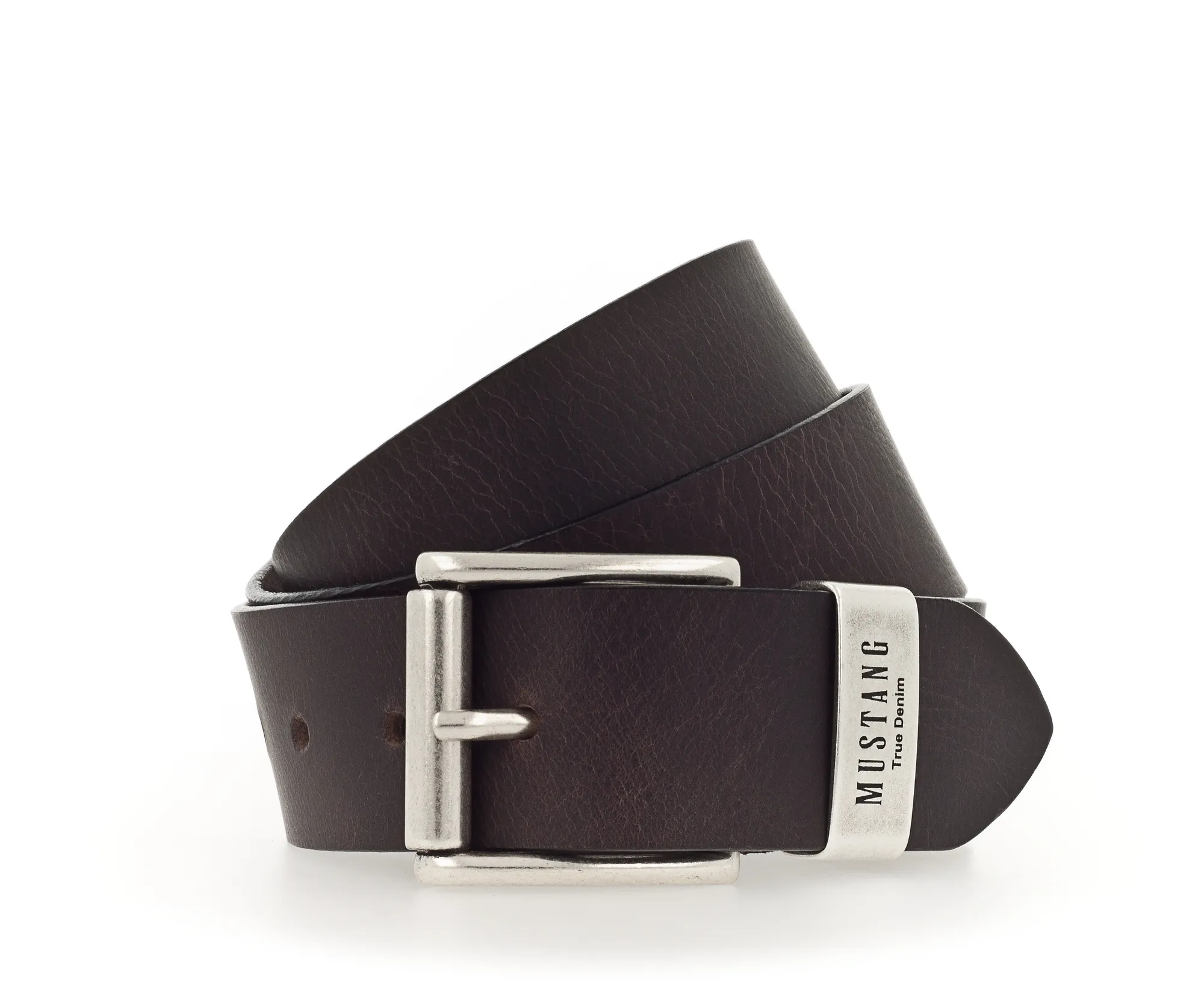 Ремень Leather belt in 40 mm with metal loop and buckle in polished silver коричневый цвет