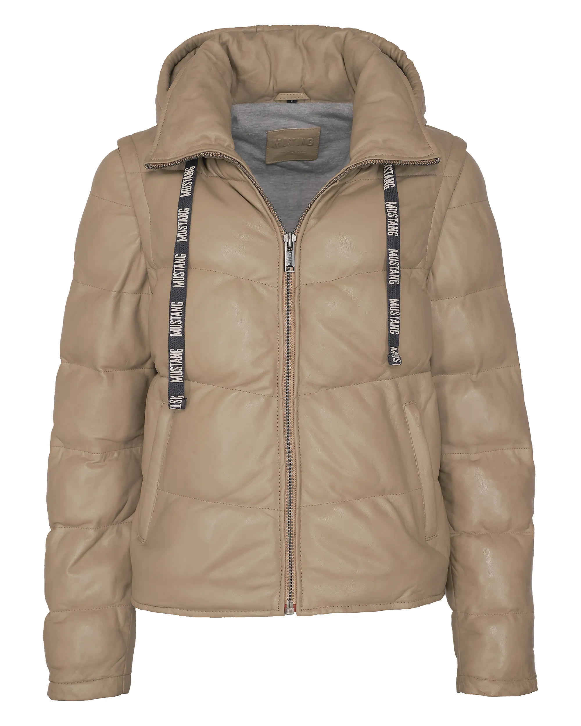 Куртка кожаная womens quilted jacket with det hood and sleeves бежевый