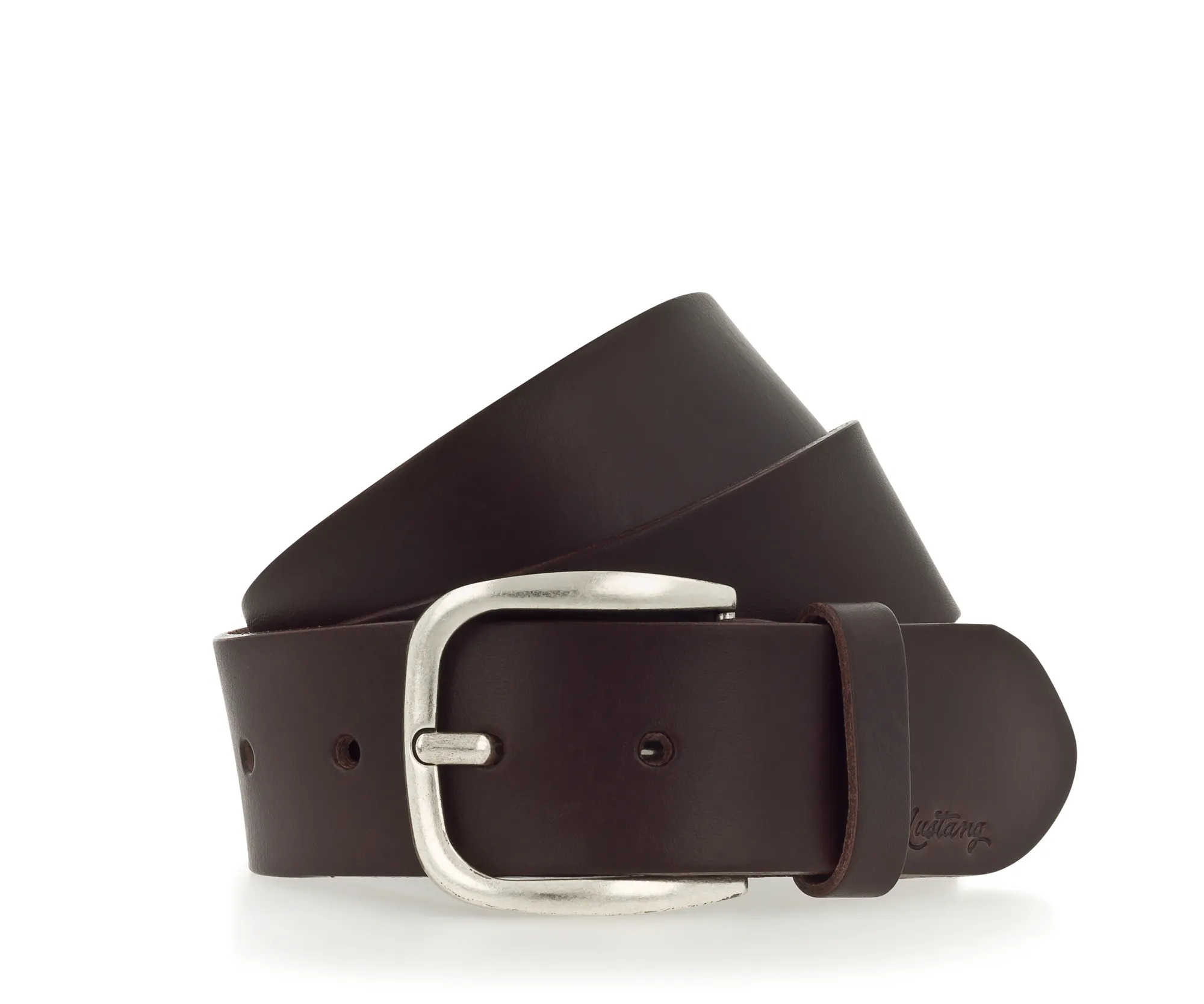 Ремень Leather belt in 40 mm with buckle in polished silver Темно-коричневый