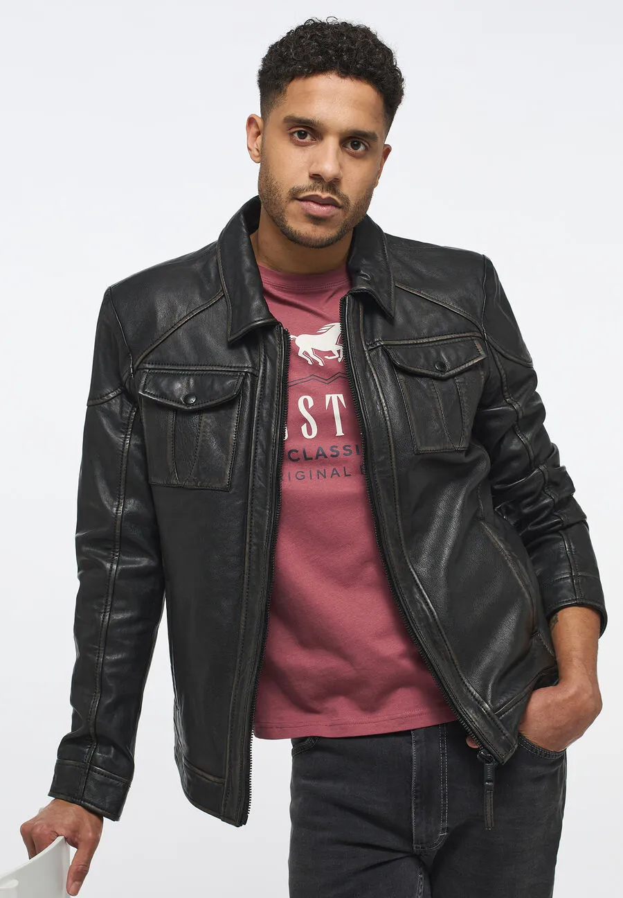 Куртка кожаная men's straight jacket Чёрный