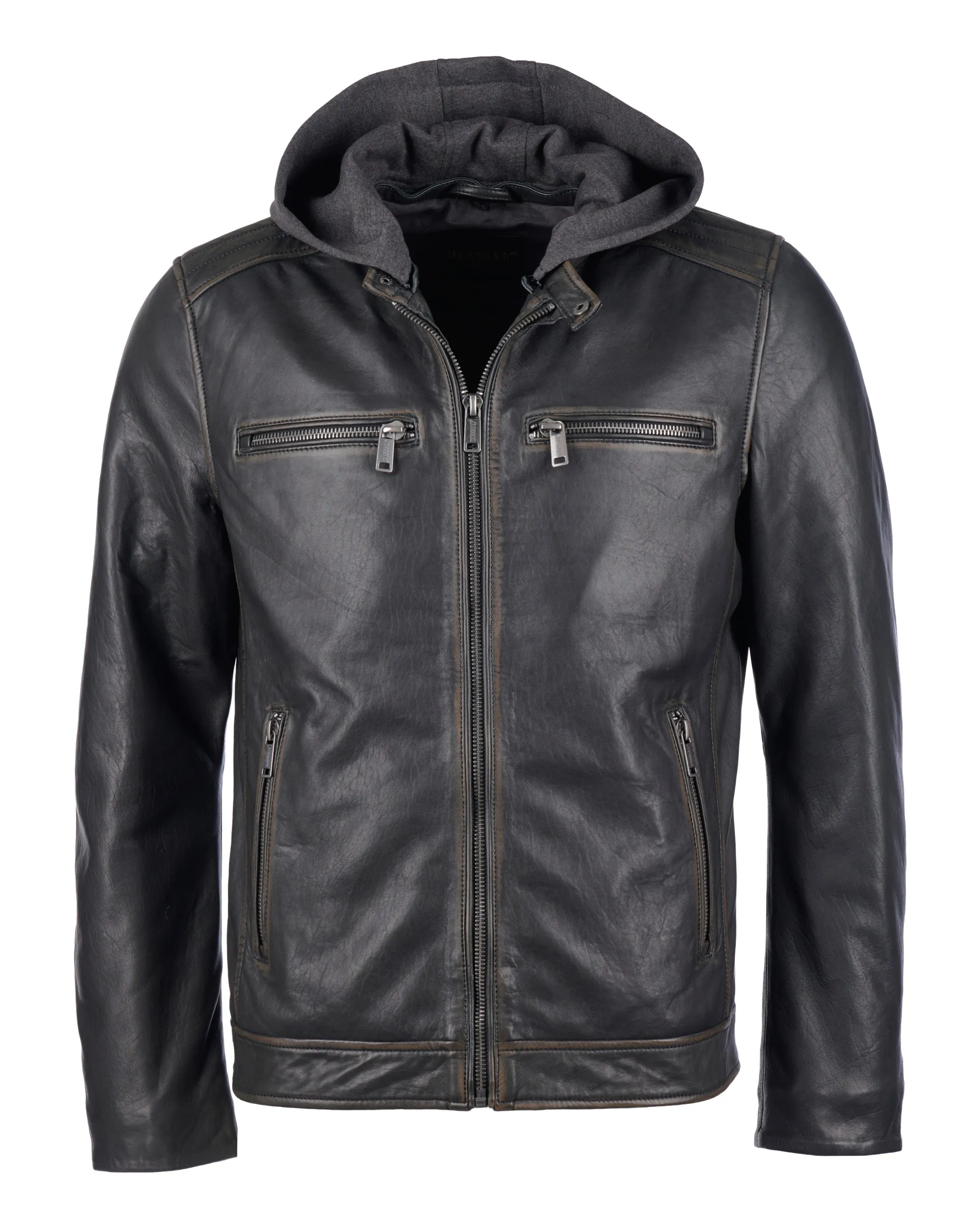 Куртка кожаная biker jacket with det. hood & back embossing Коричневый