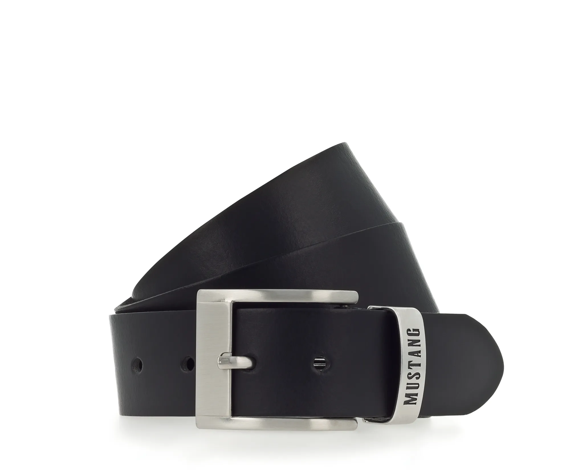 Ремень Leather belt in 40 mm with metal loop and buckle in brushed nickel Чёрный