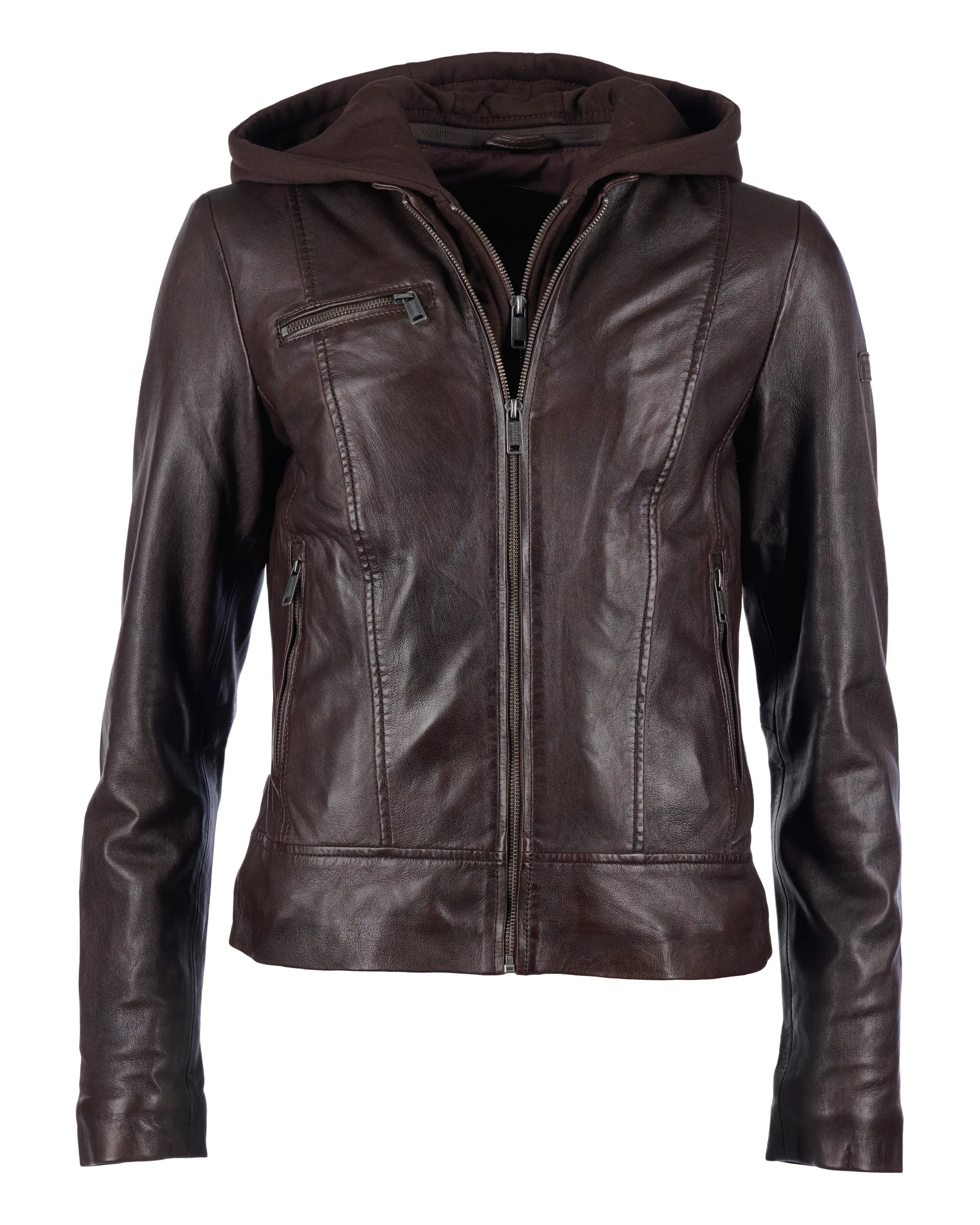 Куртка кожаная biker jacket with det. inlay & hood Коричневый
