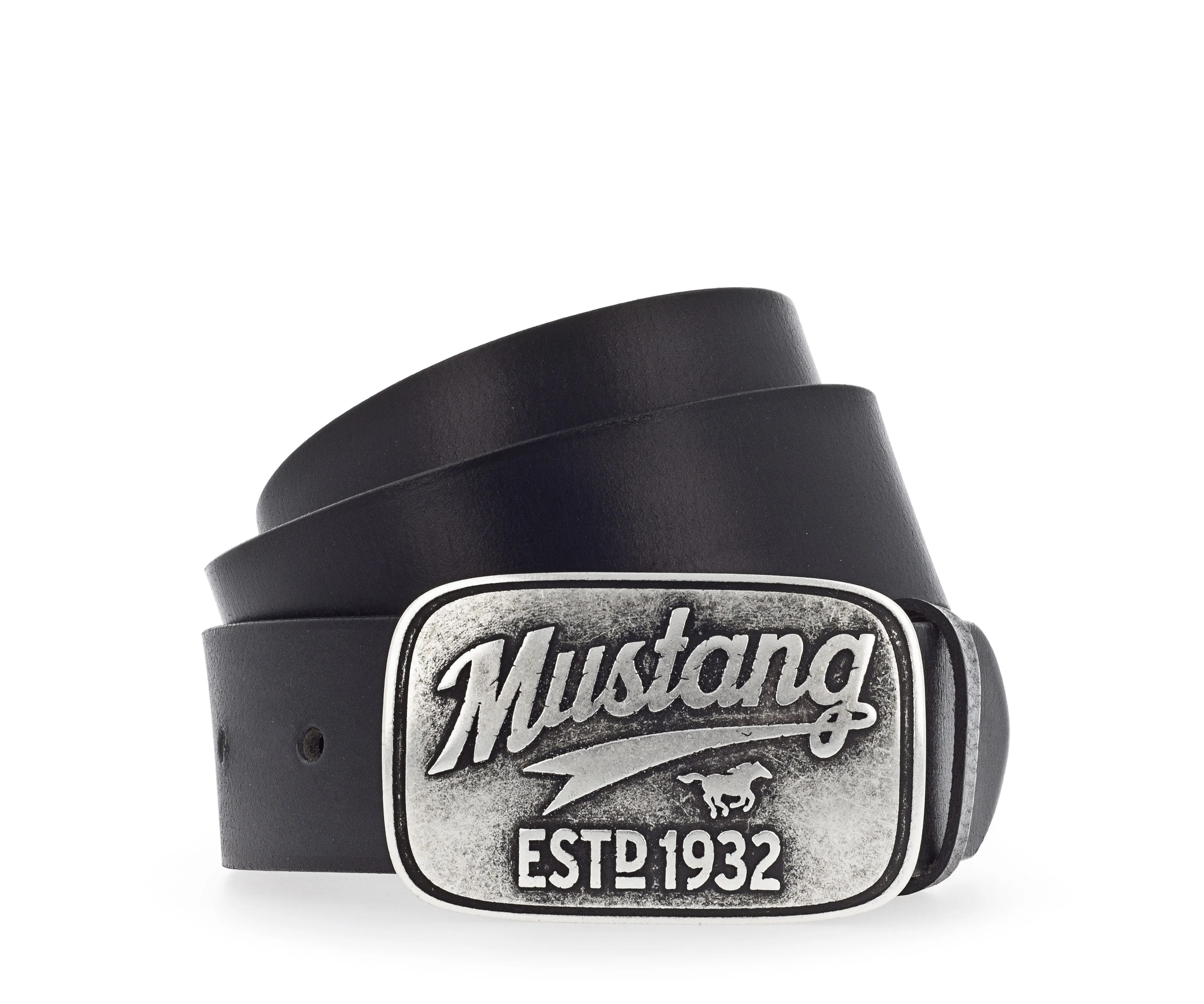 Ремень Leather belt in 40 mm with buckle in amerikan silver Чёрный