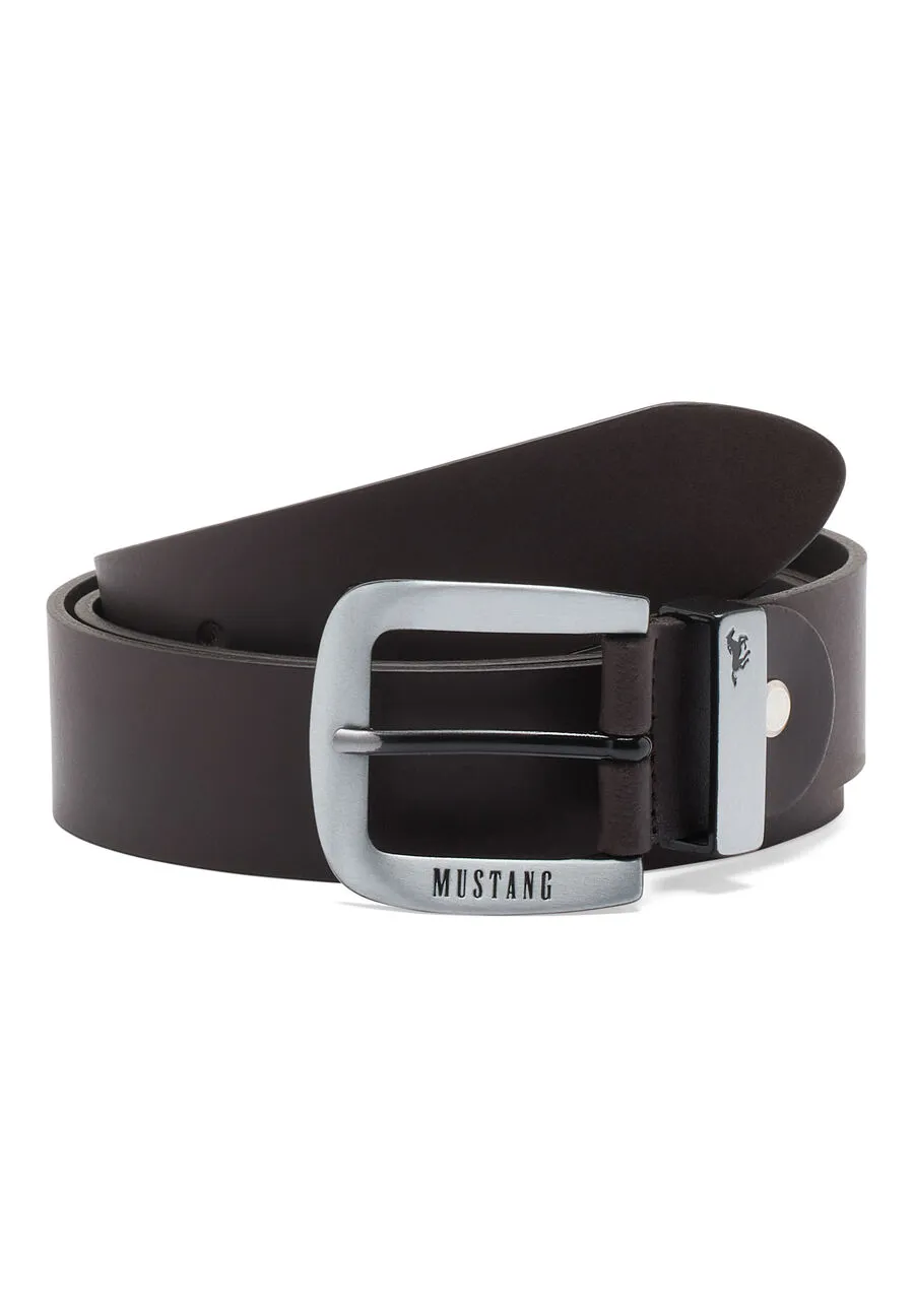 Ремень Leather belt in 35 mm with metal loop and buckle in blackened-brushed silver Темно-коричневый