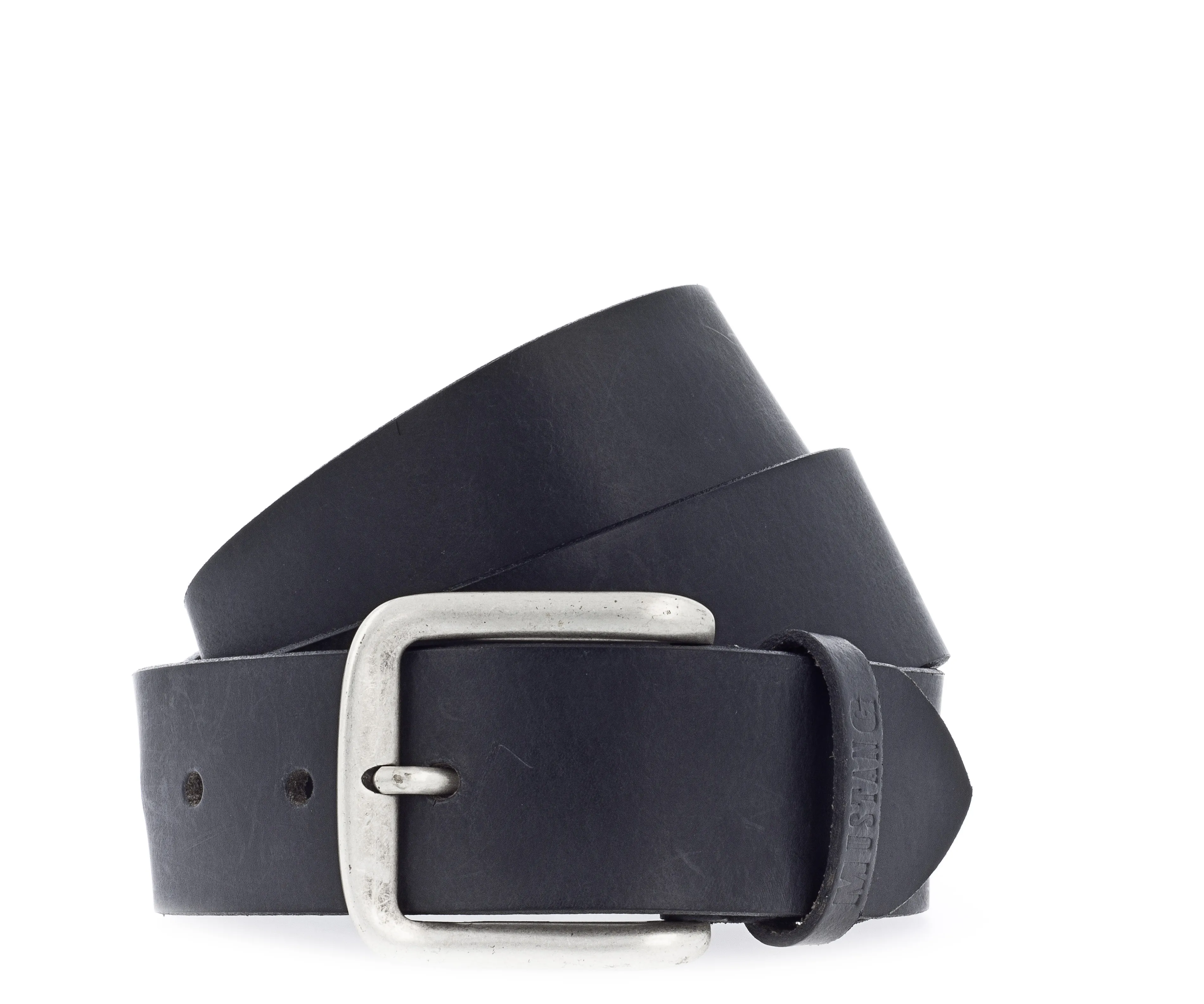 Ремень Leather belt in 40mm with buckle in silver antique Чёрный